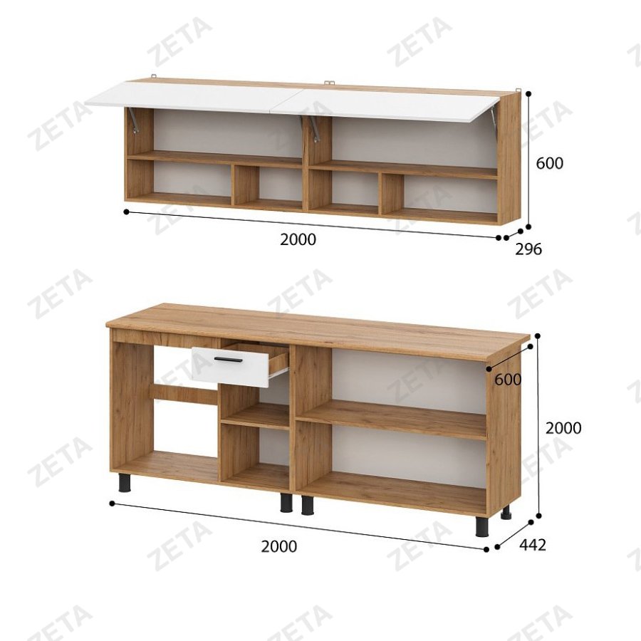 Кухонный гарнитур "Монако" (2.0 м) №00-00113364 (дуб золото/белый матовый/дуб вотан) (РФ)