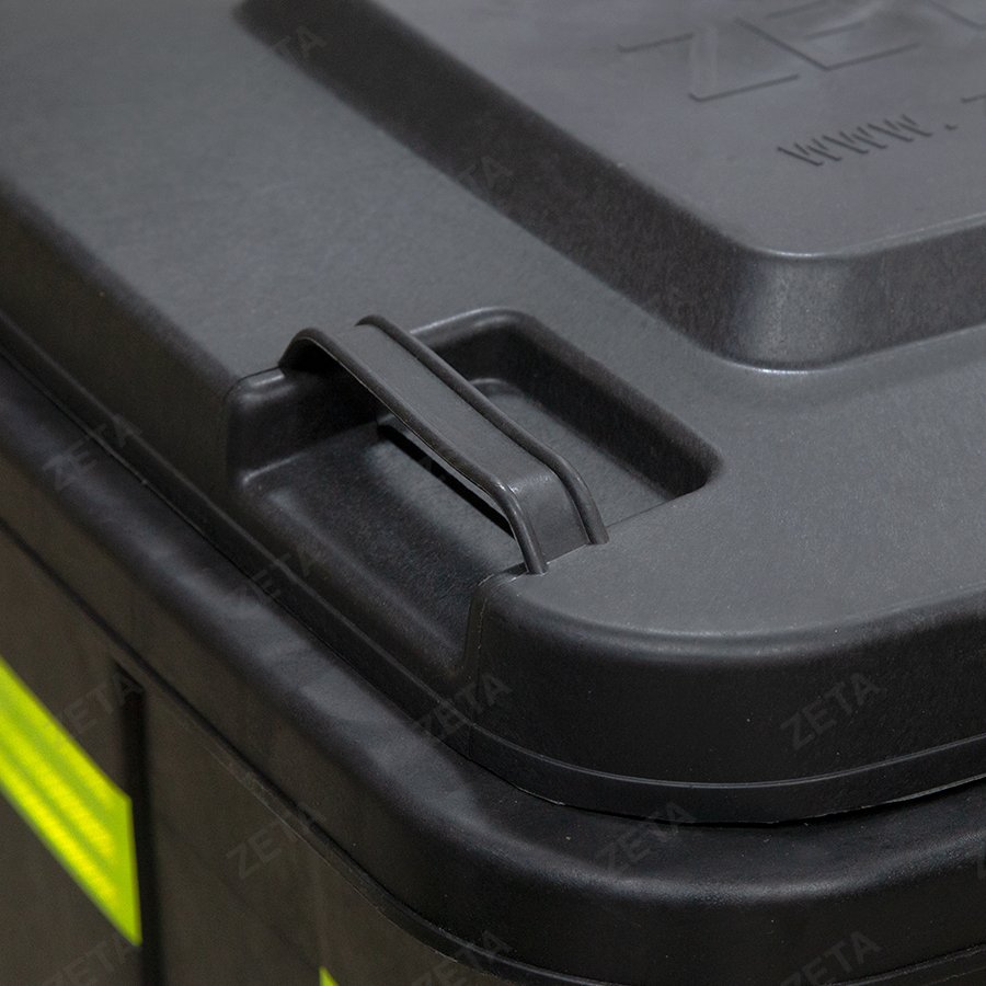 Мусорный бак с крышкой на колёсах, чёрный, со светоотражающей лентой (140 л.)