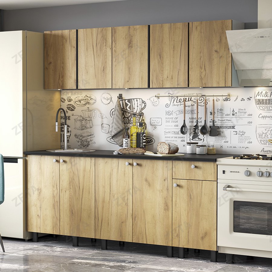 Кухонный гарнитур "КГ- 1" (2000 мм) №00-00103139 (белый, дуб, золотой, черный) (РФ)