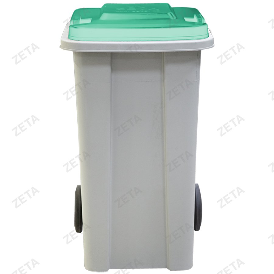 Мусорный бак с крышкой на колёсах, серый с салатовой или жёлтой крышкой (140 л.)