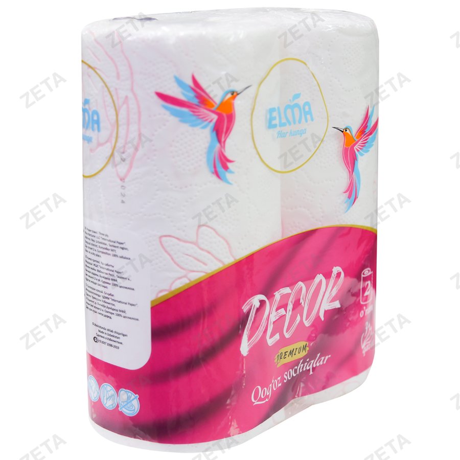 Полотенца бумажные Decor 3-слойная 2 шт. №412 Elma (Узб)