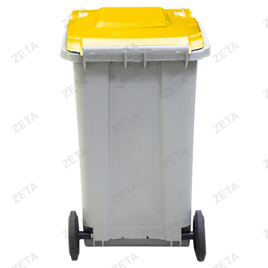 Мусорный бак с крышкой на колёсах, серый с салатовой или жёлтой крышкой (140 л.)
