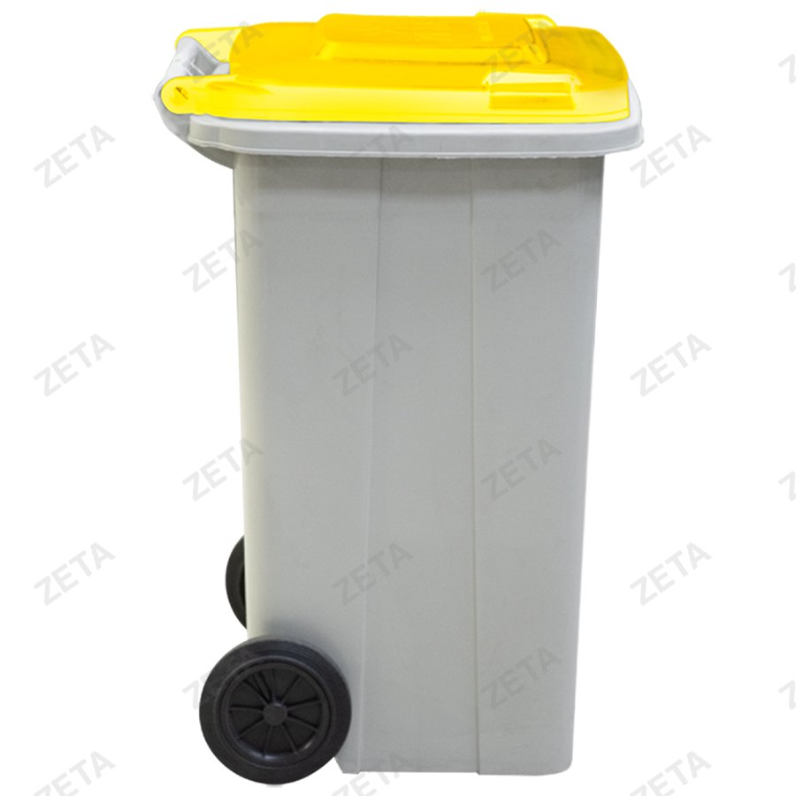 Мусорный бак с крышкой на колёсах, серый с салатовой или жёлтой крышкой (140 л.)