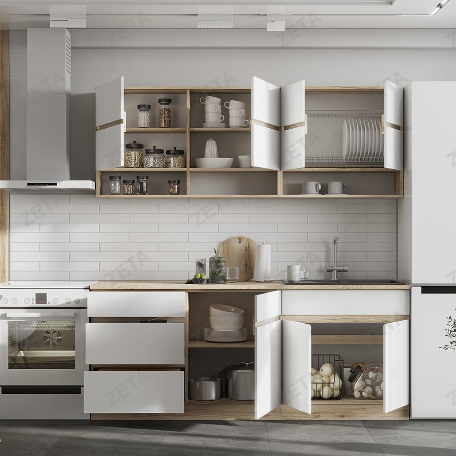 Кухонный гарнитур "Брауни" (2.0 м) №00-00113362 (дуб делано/белый/дуб сонома) (РФ)