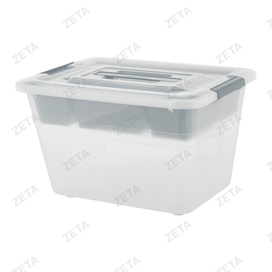 Ящик для хранения 18 л. с лотком и ручкой Bergen №PT6555НАТ-8 натуральный - изображение 1