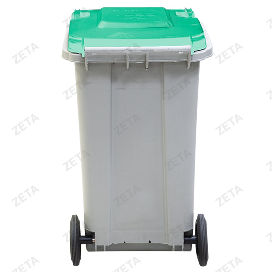 Мусорный бак с крышкой на колёсах, серый с салатовой или жёлтой крышкой (140 л.)