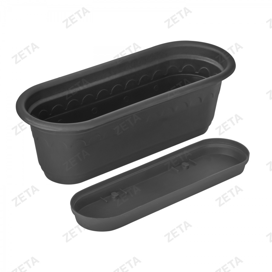 Горшок для цветов овальный с поддоном, чёрный (30 см)