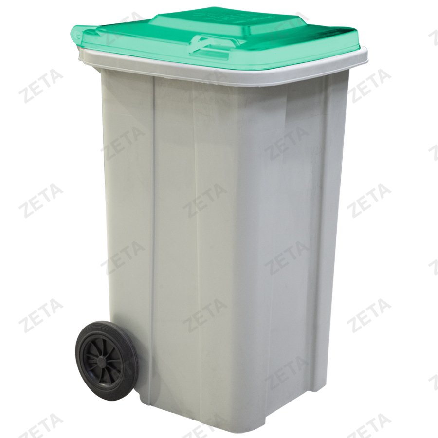 Мусорный бак с крышкой на колёсах, серый с салатовой или жёлтой крышкой (140 л.)