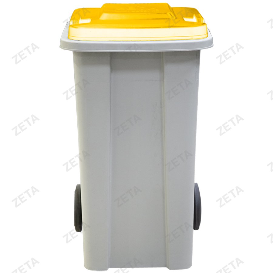 Мусорный бак с крышкой на колёсах, серый с салатовой или жёлтой крышкой (140 л.)